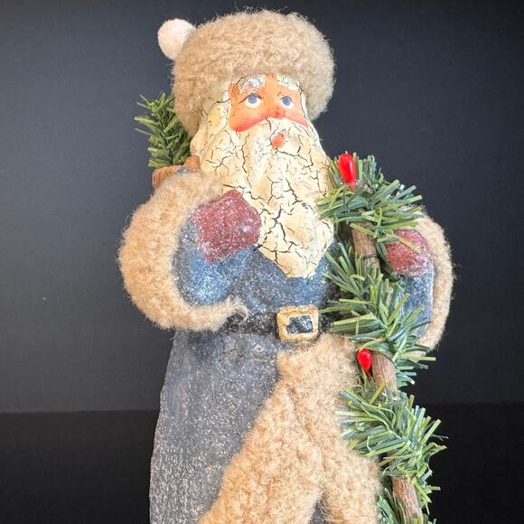 Vintage Santa Stocking Hanger w/ Crackled Aged Finish and Faux Fur Accents, 8”H - Picture 2 of 7